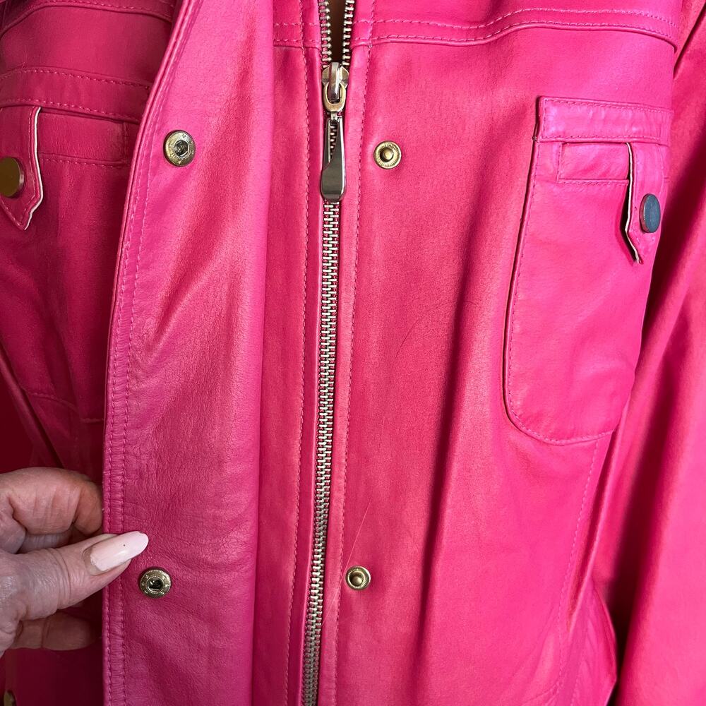 Vintage 90s Bradley Bayou Pink Leather Jacket 1X Boxy Hidden Placket - Picture 5 of 7